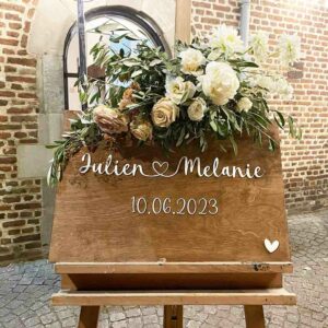 Bruiloft-Welkomstbord bruiloft-Welkomstbord namen met hartje wit acryl Julien Melanie 2-Studio Gravin