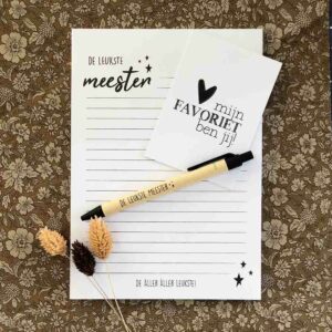 Speciale dagen-Meester & Juf-Notitieblok met pen meester-juf en meester cadeautje-Studio Gravin